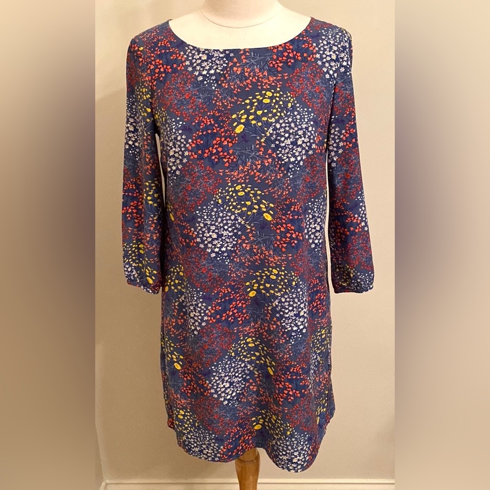 2/$30 Old Navy Blue Yellow Red Floral Long Sleeve Sheath Casual Midi Dress SZ S